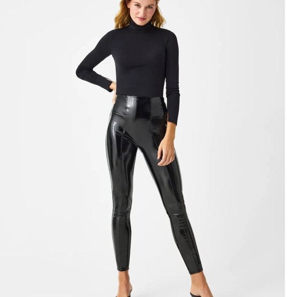 NWT SPANX Faux Patent Leather Black Shiny Leggings Regular Length Style 20301R - Picture 5 of 10